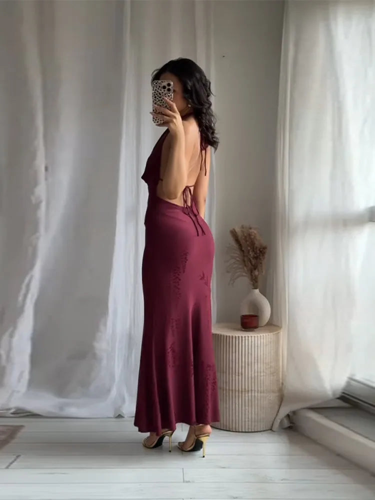 Vestido fiesta mujer – vintage rojo, escote profundo y sin mangas