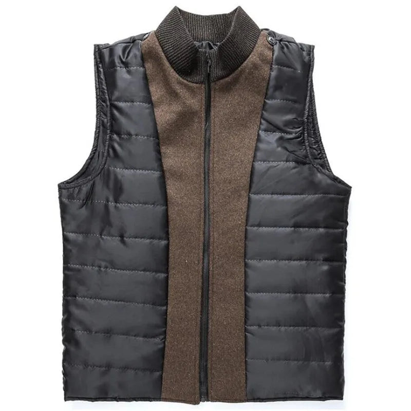 Cortaviento largo hombre invierno – abrigo de lana gruesa con cuello alto y chaleco