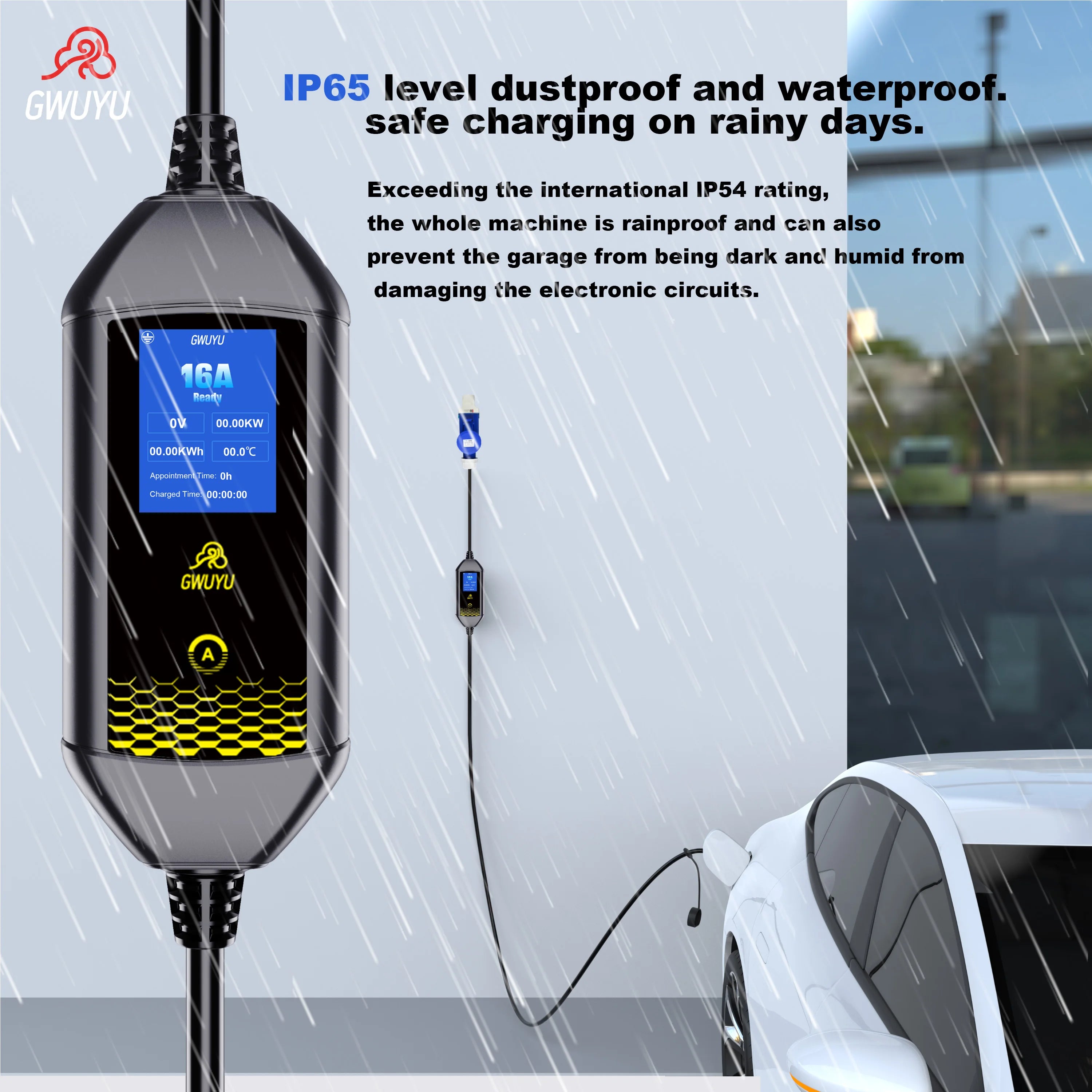 Cargador eléctrico portátil GWUYU 3500W – Tipo 2 con cable de 4M para EV