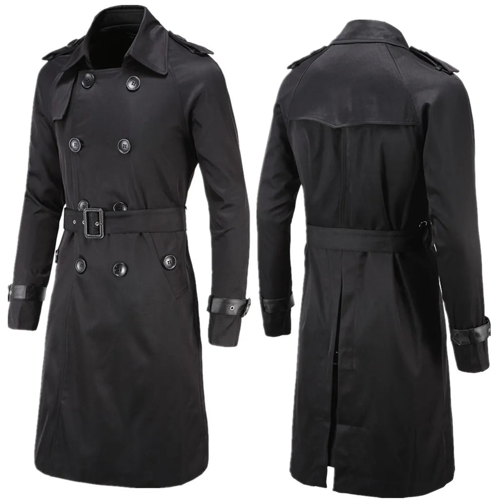 Trench coat largo con cinturón – cortaviento y doble botonadura para primavera y otoño