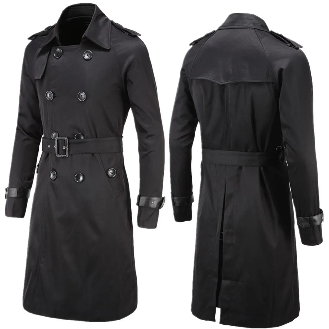 Trench coat largo con cinturón – cortaviento y doble botonadura para primavera y otoño