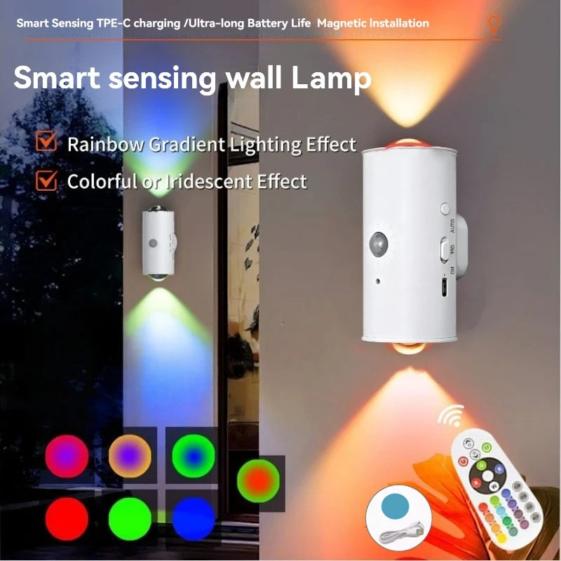 Lámpara de Pared LED con Sensor Inteligente - Iluminación Ambiental RGB - Recargable Magnética
