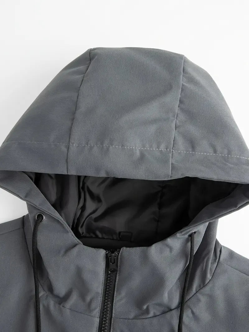 Campera fina acolchada con capucha para hombre – cortaviento casual con bolsillo