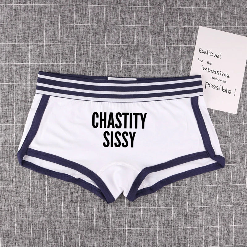 CHASTITY SISSY Underwear for Women Funny Female Boxer Shorts Cotton Boy Shorts Cute Girl Panties Breathable Womens Intimates