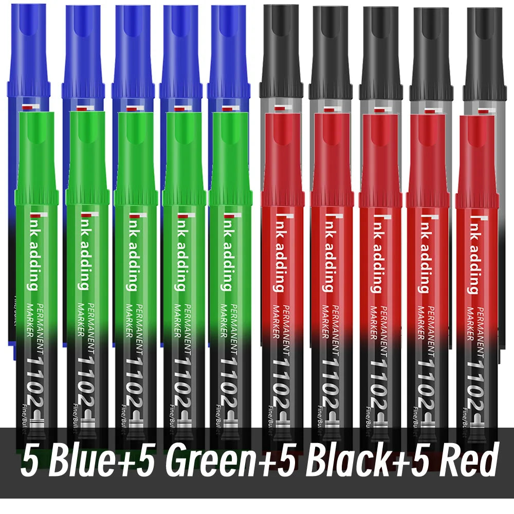 Set marcador permanente 2mm – tinta roja, azul y negra, punta fina y rápido secado