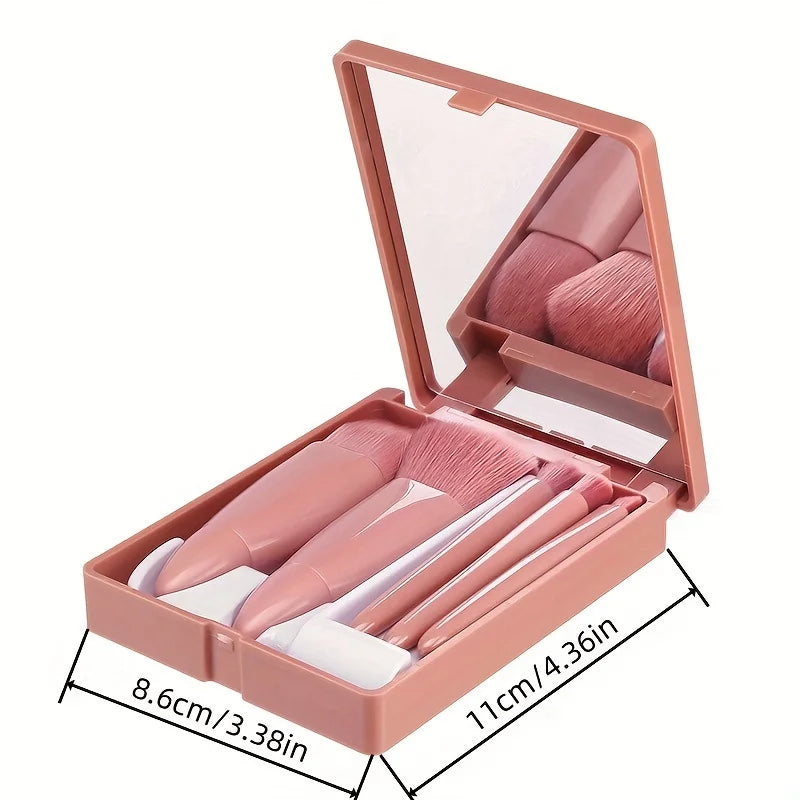 Set portátil de 5 pinceles de maquillaje con espejo – kit plegable de viaje