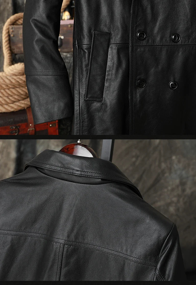 Campera de cuero natural para hombre – estilo casual, doble botonadura y solapa