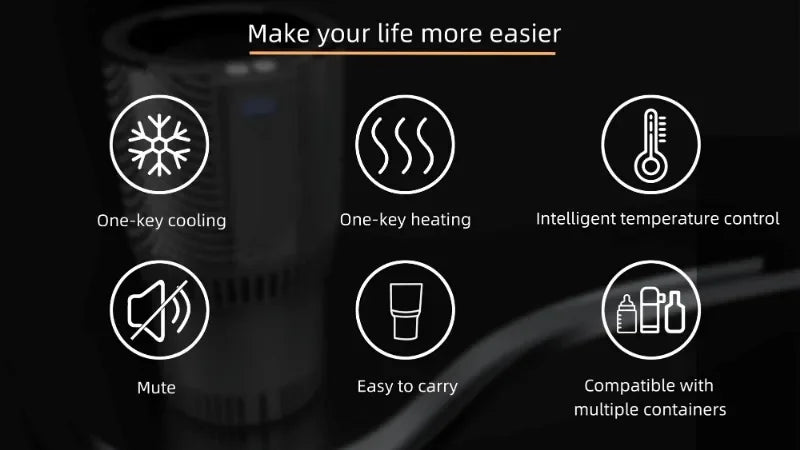 Portavasos Inteligente para Auto 2 en 1 - Enfriamiento y Calentamiento - Refrigeración Rápida - Frío y Caliente - Mini Pantalla Táctil - Para Bebidas, Tazas y Latas
