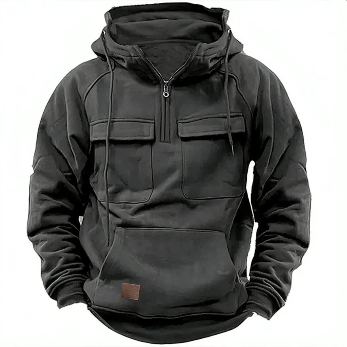 Hoodie casual otoño-invierno – sólido, patchwork y multi-bolsillos para jóvenes