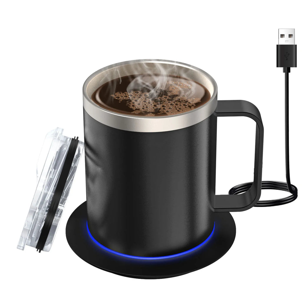 Taza Autocalentable 12oz - USB Eléctrica - Calentamiento 55-65°C - Taza de Viaje Inteligente - Doble Capa - Grado Alimenticio - Calentador de Taza