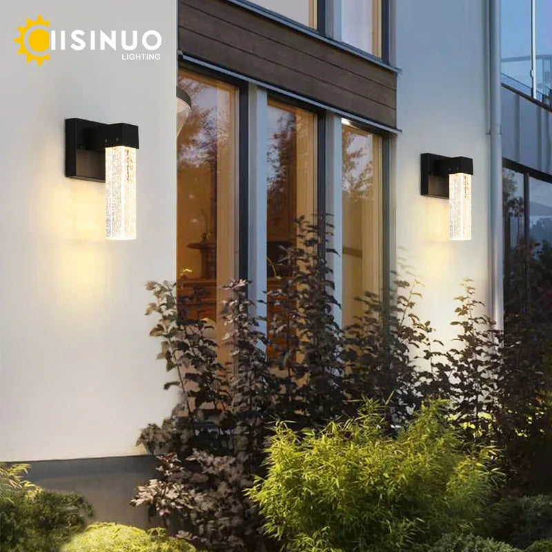 Lámpara LED de pared exterior IISINUO – aluminio con cristal, IP65 y resistente al agua
