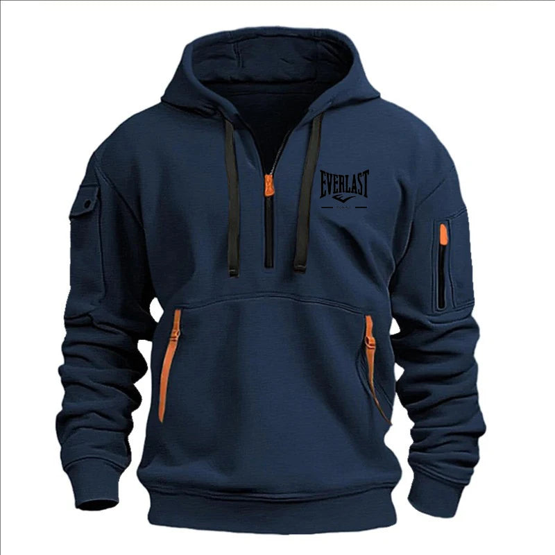 Hoodie casual con diseño multi-zipper – estampado y corte suelto para otoño/invierno