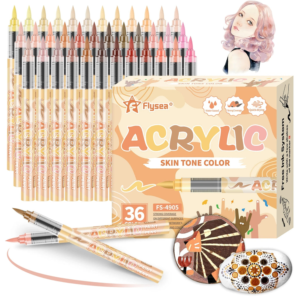 Set marcadores acrílicos tonos piel – punta suave y pintura rápida impermeable