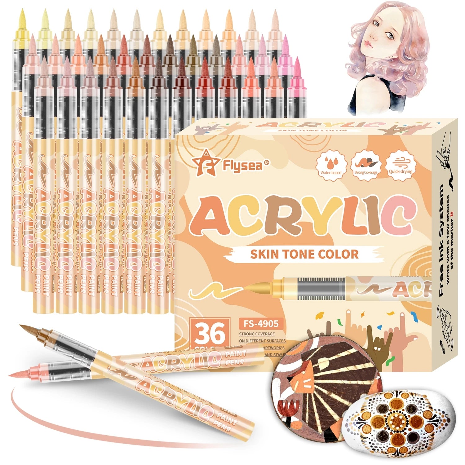 Set marcadores acrílicos tonos piel – punta suave y pintura rápida impermeable