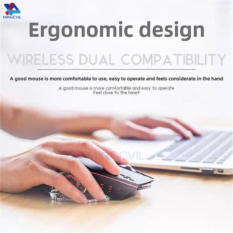 Mouse gaming inalámbrico recargable – Bluetooth y USB con retroiluminación