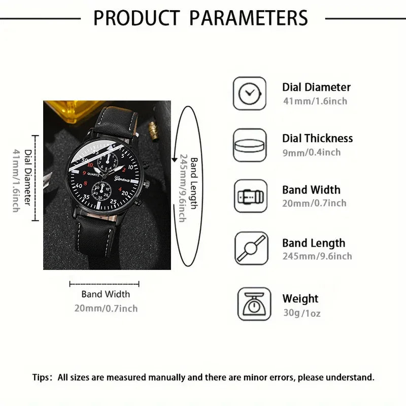 Set masculino 3 piezas – reloj de cuarzo, gafas de sol elegantes y cartera casual
