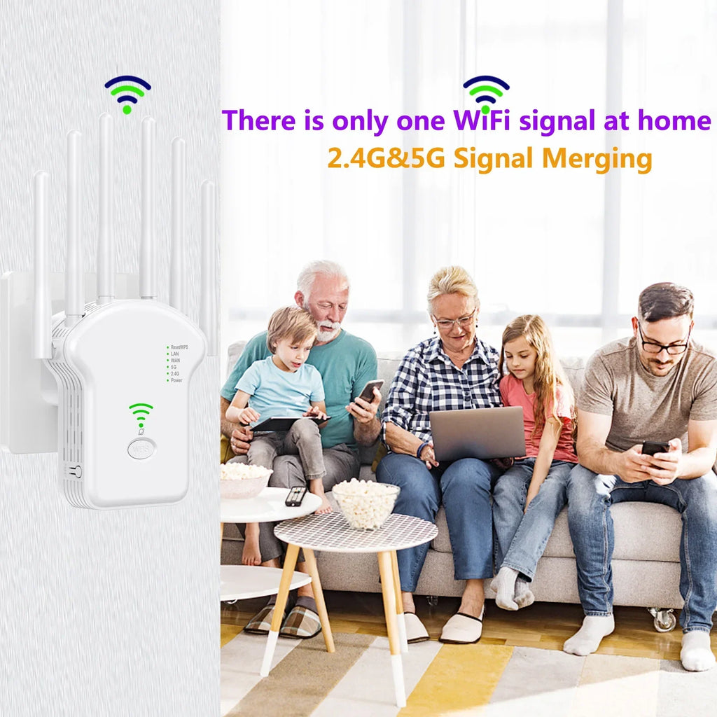Repetidor WiFi inalámbrico 1200Mbps – dual band 2.4G/5G con antena y extensor