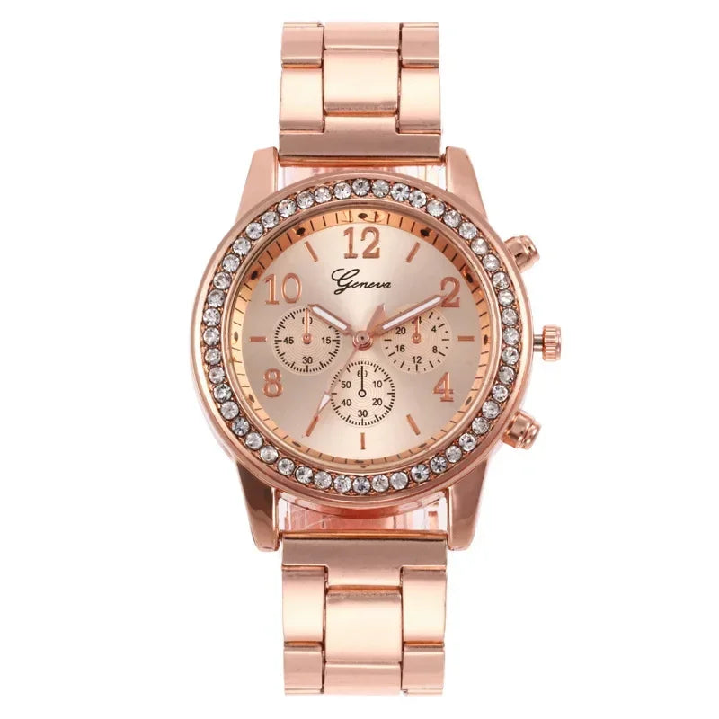 Reloj mujer con diamantes – lujo y estilo en acero inoxidable y oro rosa