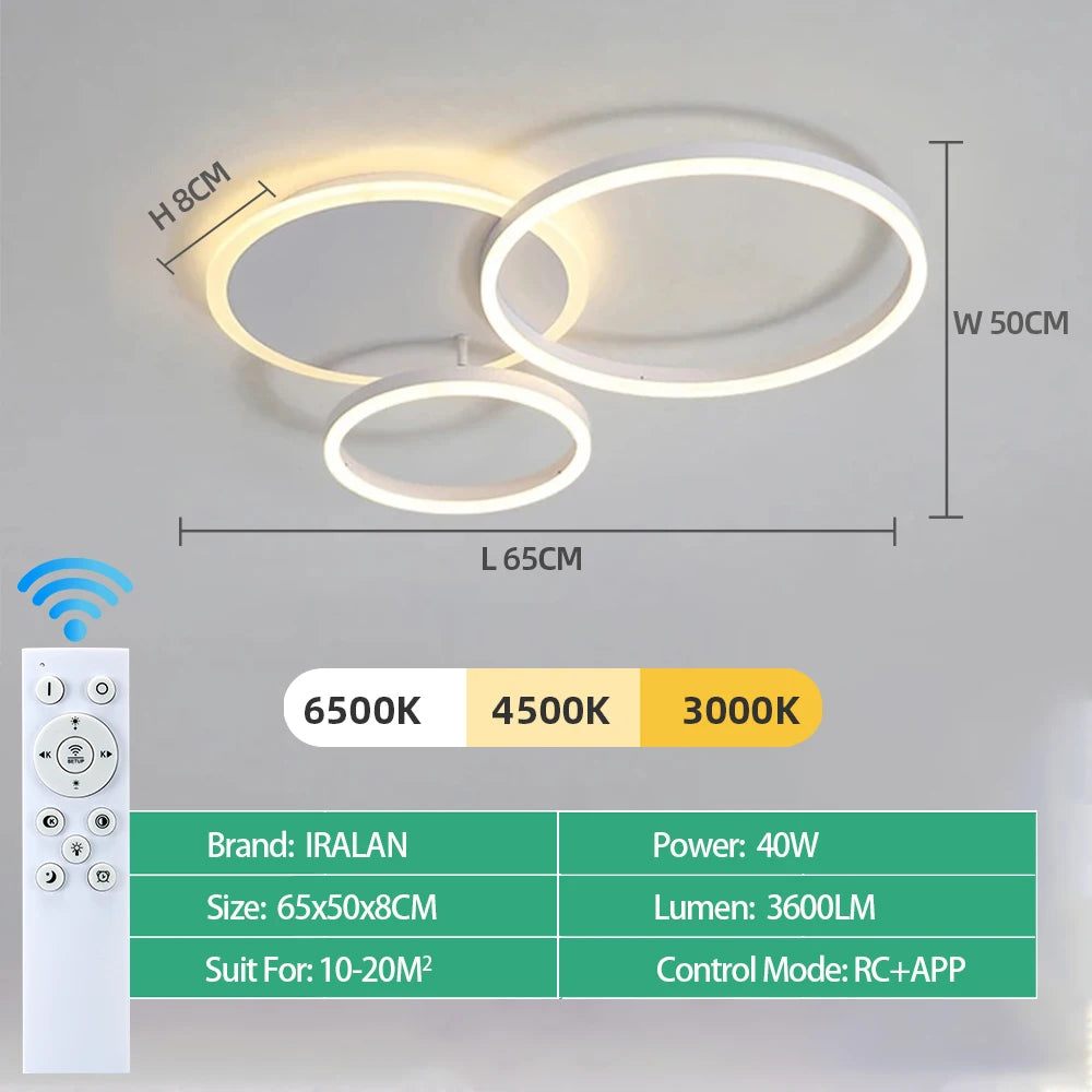 Lámpara de techo IRALAN – círculo LED con dimmer 3 colores para living y dormitorio