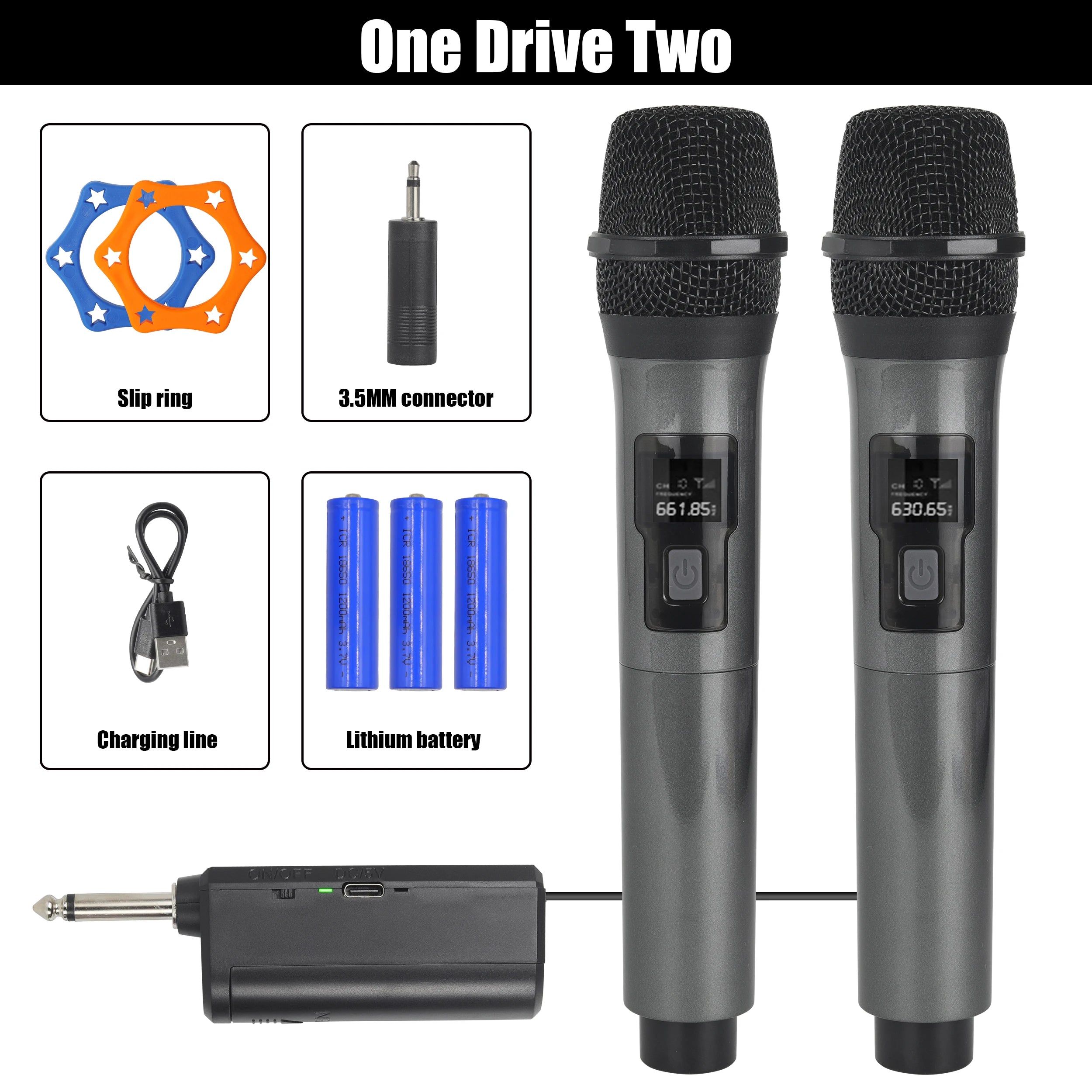 Micrófono inalámbrico UHF de 2 canales – profesional para karaoke y eventos