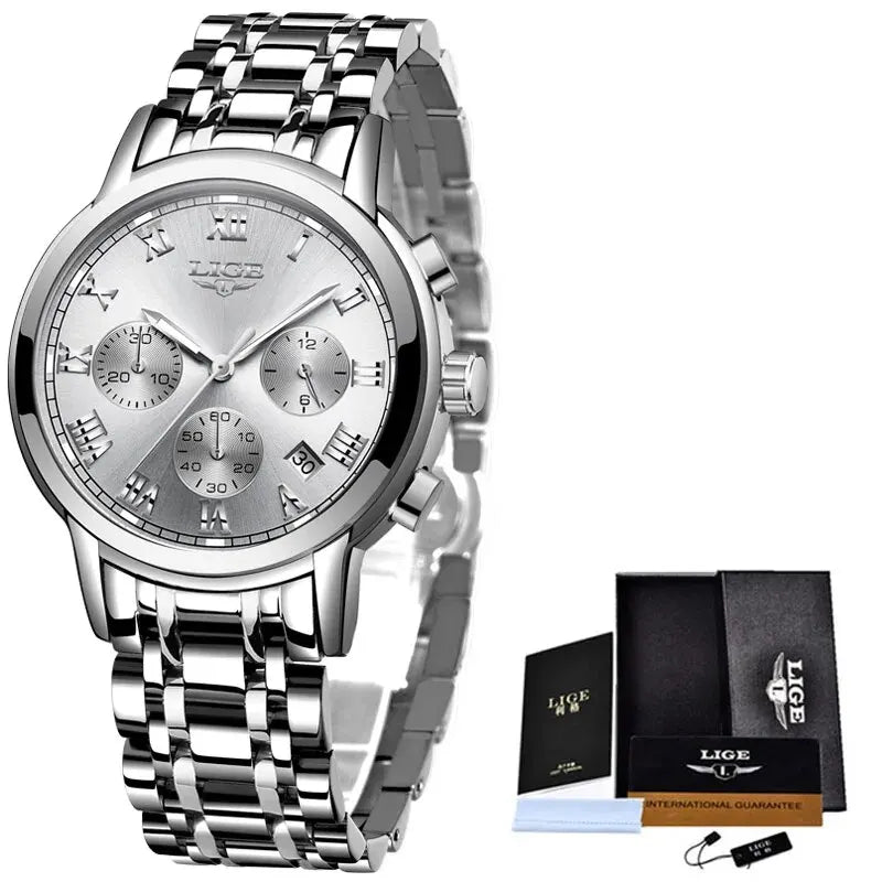 Reloj LIGE para hombre – cronógrafo deportivo de lujo, resistente al agua y acero inoxidable