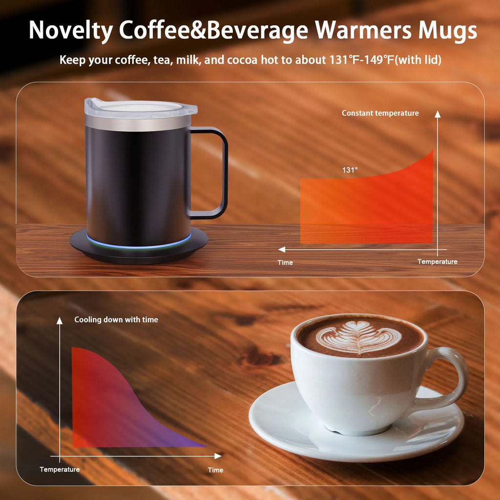 Taza Autocalentable 12oz - USB Eléctrica - Calentamiento 55-65°C - Taza de Viaje Inteligente - Doble Capa - Grado Alimenticio - Calentador de Taza