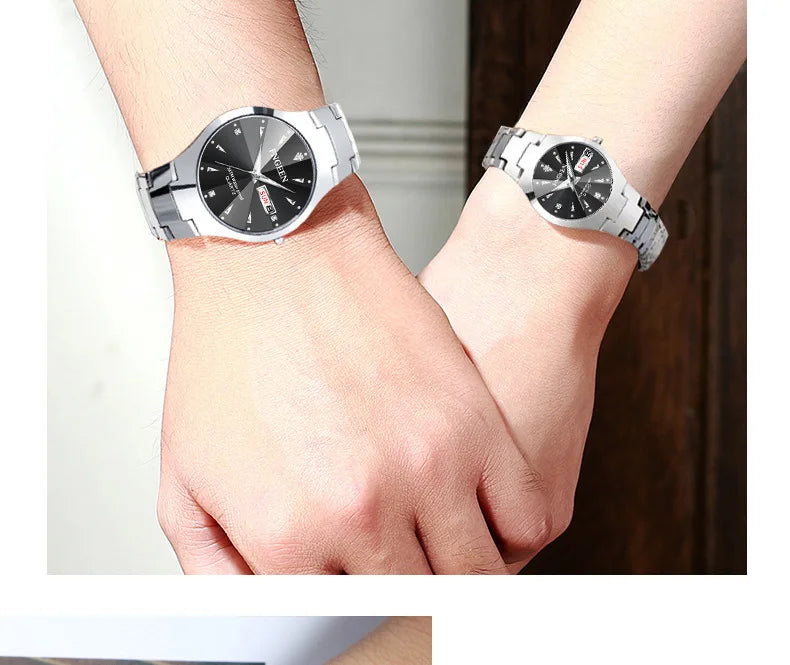 Set de relojes FNGEEN 5808 para parejas – cuarzo, lujo y resistente al agua