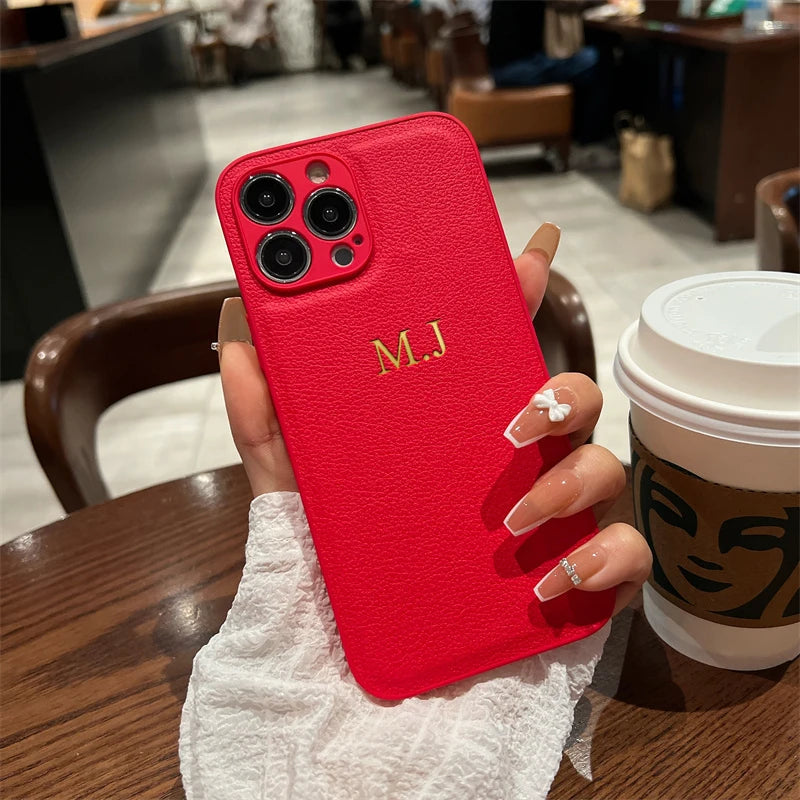 Funda personalizada para iPhone – cuero con nombre e iniciales para modelos 11 a 17