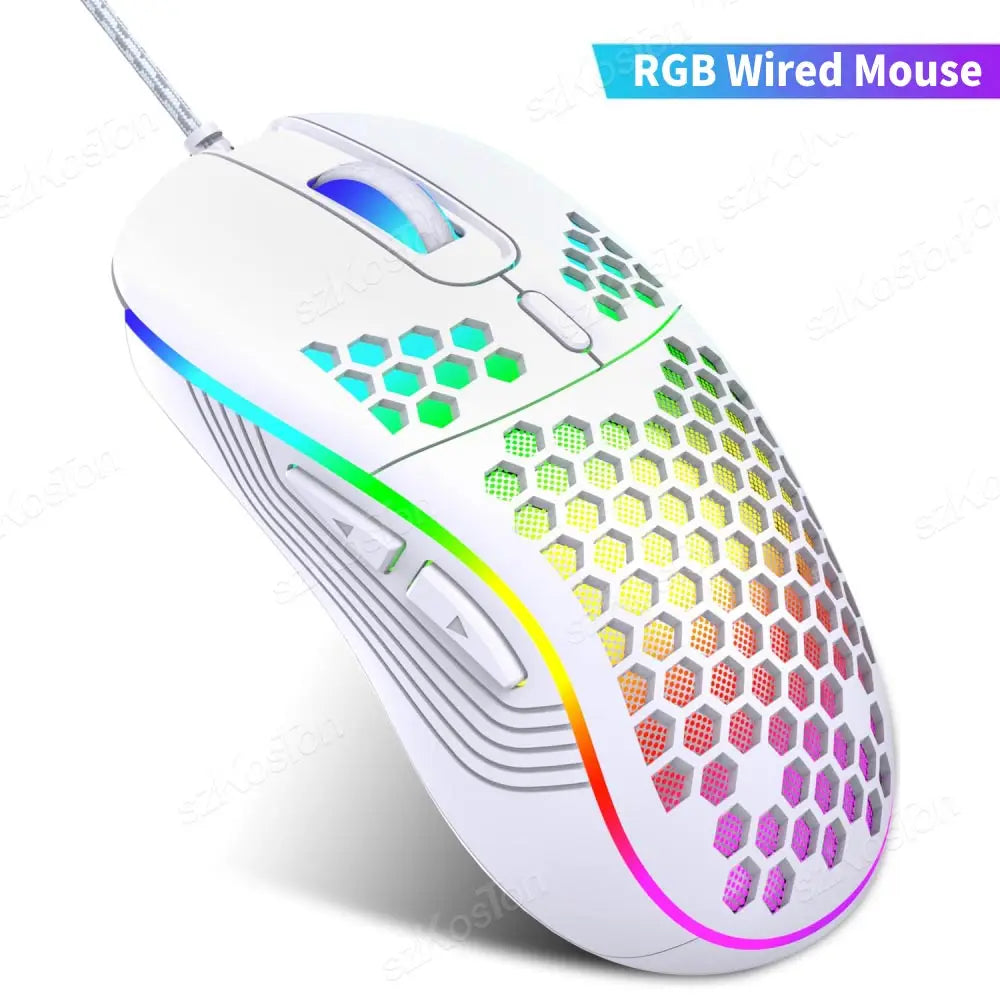Mouse gaming con cable – diseño panal, retroiluminación RGB y DPI ajustable 7200