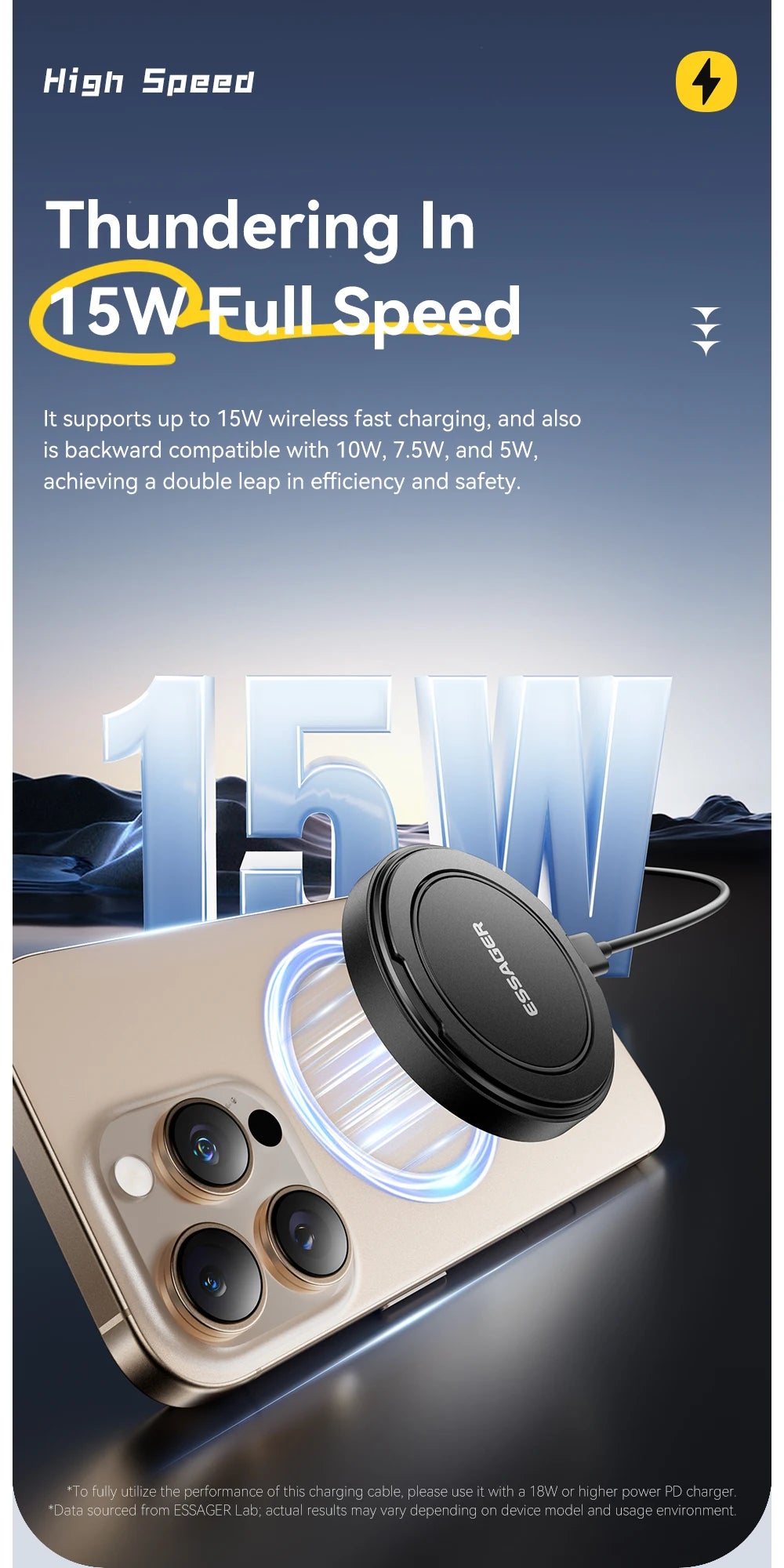 Cargador inalámbrico magnético Essager – 15W rápido con soporte para iPhone y AirPods