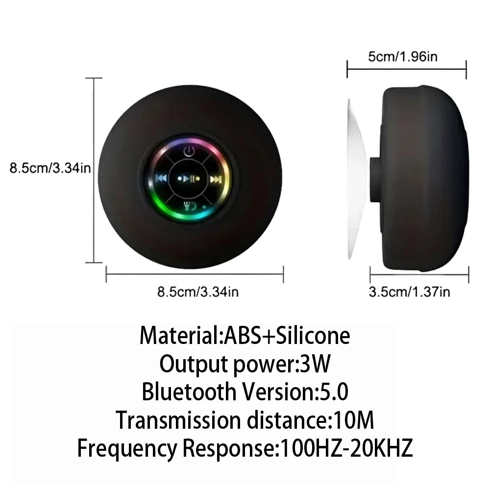Parlante Bluetooth Portátil Impermeable con Ventosa y Luz LED