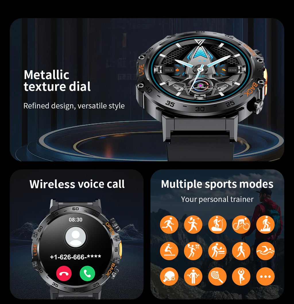 Smartwatch LIGE hombre – pantalla AMOLED HD 360*360, resistente al agua y linterna