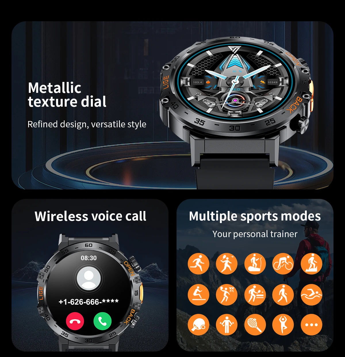 Smartwatch LIGE hombre – pantalla AMOLED HD 360*360, resistente al agua y linterna