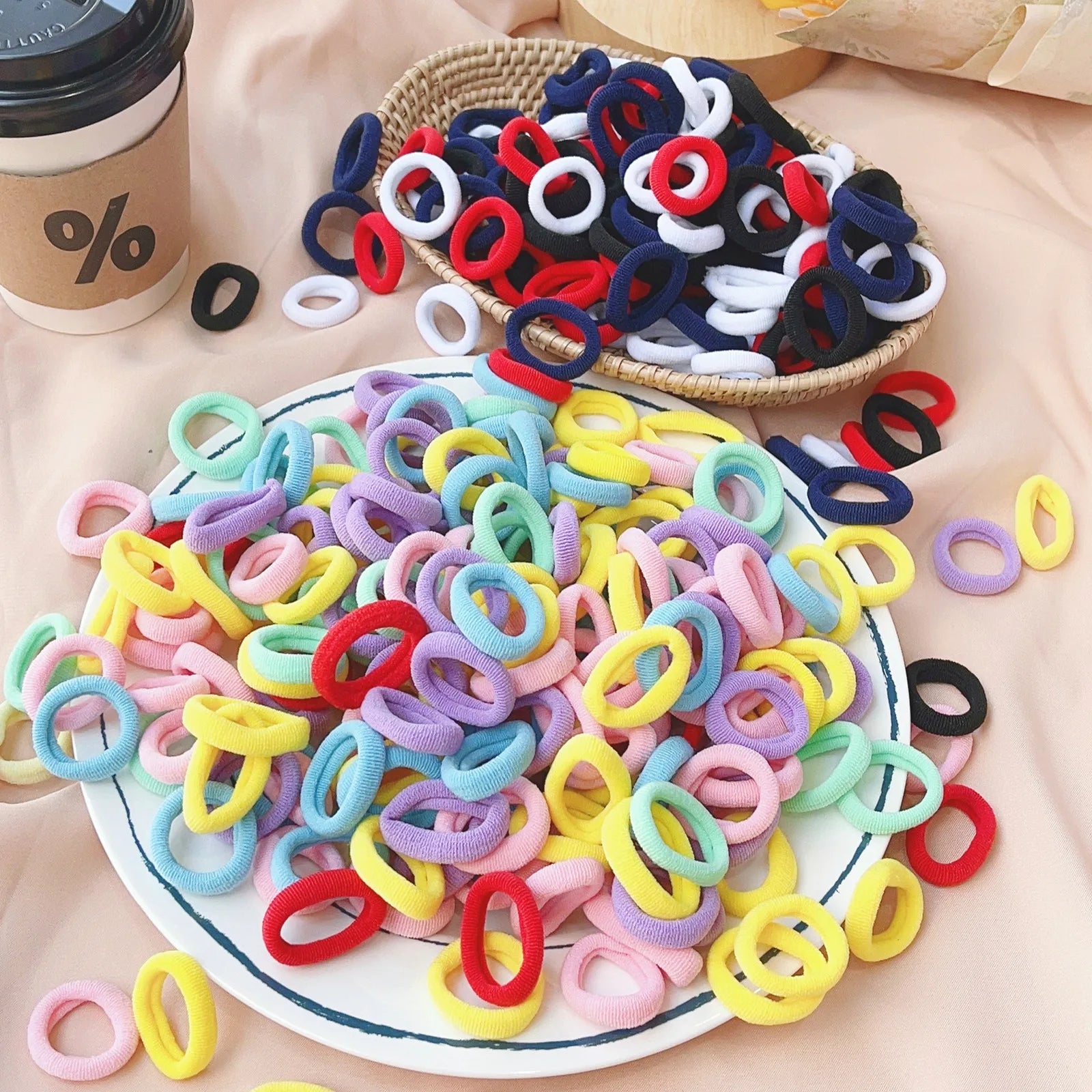 Set de 20/50 ligas elásticas para cabello – scrunchies y bandas de colores para niñas