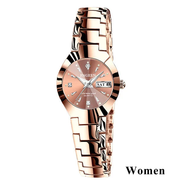 Set de relojes FNGEEN 5808 para parejas – cuarzo, lujo y resistente al agua