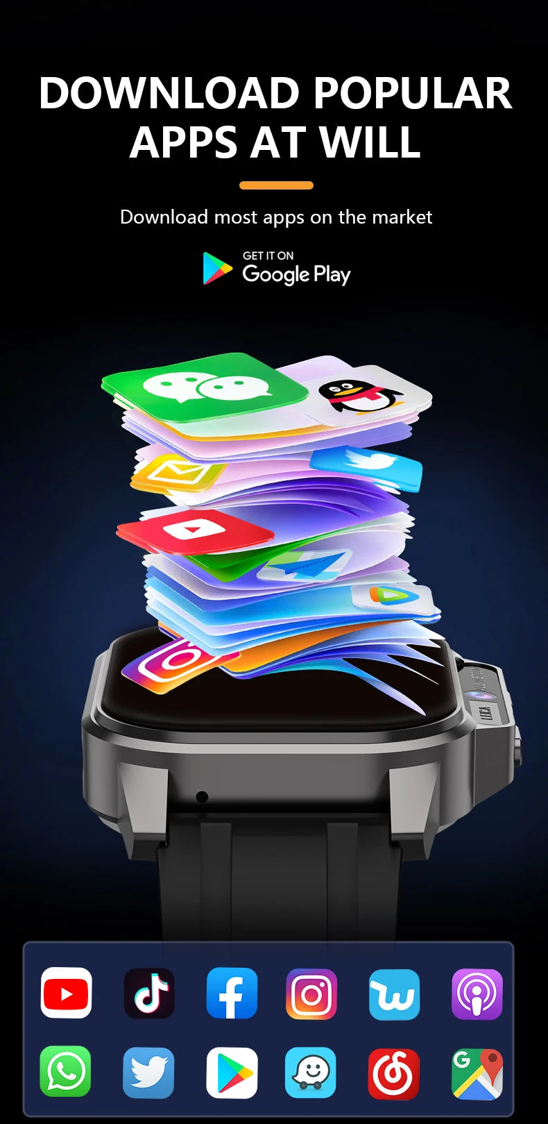 Smartwatch Android con WiFi y GPS – monitor de ritmo cardíaco, SIM y cámara HD