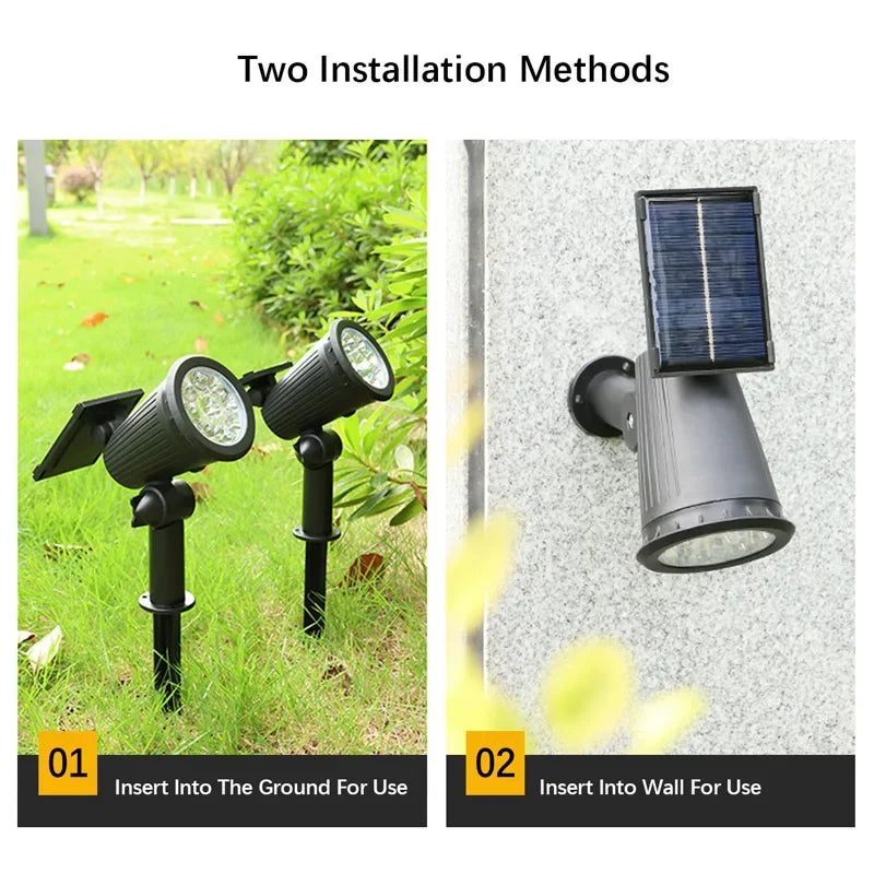 Spotlights solares exteriores 9 LEDs – IP65, brillo ajustable y resistente al agua