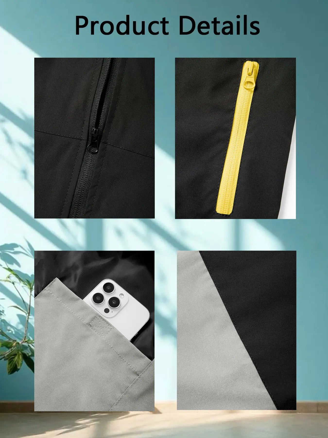 Chaqueta con cuello alto – cortaviento y cálida con múltiples bolsillos para otoño y deporte