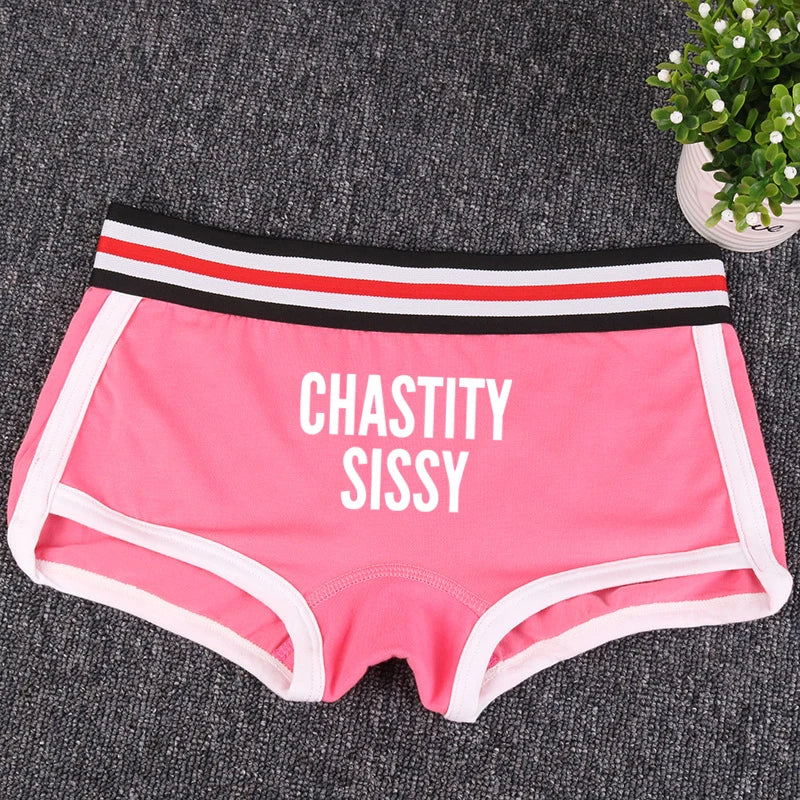 CHASTITY SISSY Underwear for Women Funny Female Boxer Shorts Cotton Boy Shorts Cute Girl Panties Breathable Womens Intimates