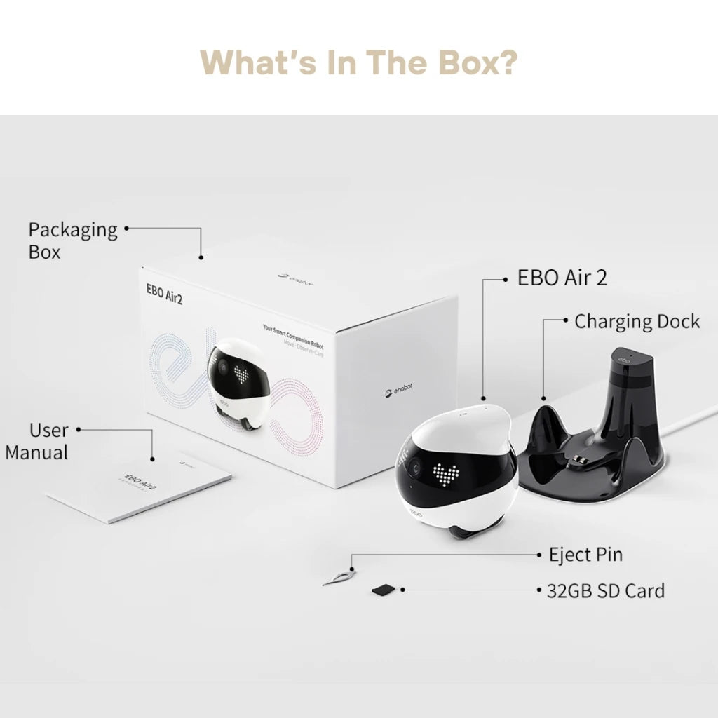 Robot Enabot EBO AIR2 Inteligente con IA - Cámara Inalámbrica - Monitoreo Remoto - Compañero de Mascotas - Control en Tiempo Real - Regalo Personalizado