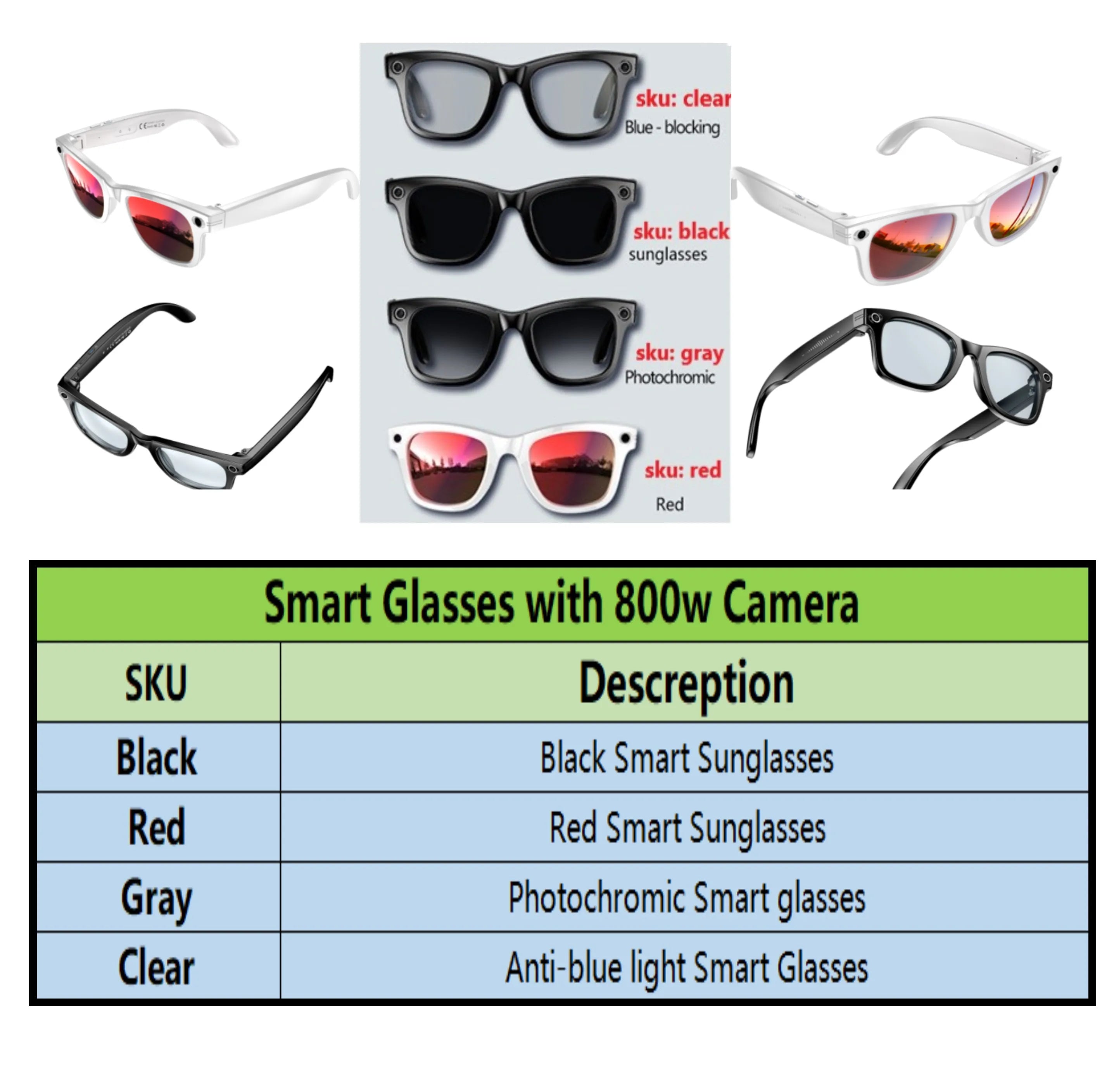 Gafas Inteligentes de Moda - Cámara 8MP 4K - WiFi - Traducción IA - Fotos, Videos, Audio y Música - Auriculares Wearable Smart