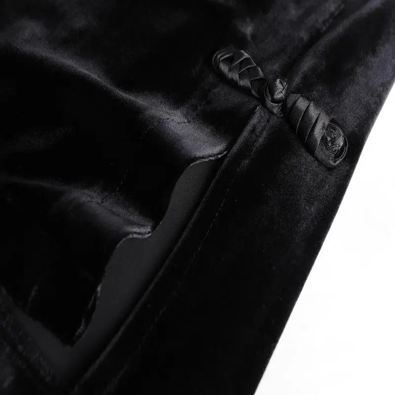 Chaleco blazer mujer – terciopelo negro, sin mangas y estilo retro