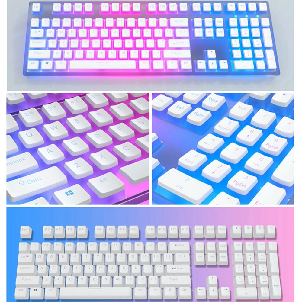 Set de keycaps PBT OEM – 129 teclas transparentes estilo pudding para teclado mecánico