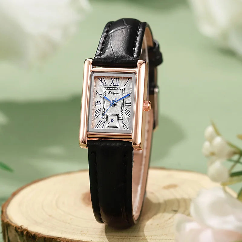 Reloj de cuarzo mujer – esfera rectangular con números romanos, regalo para estudiantes