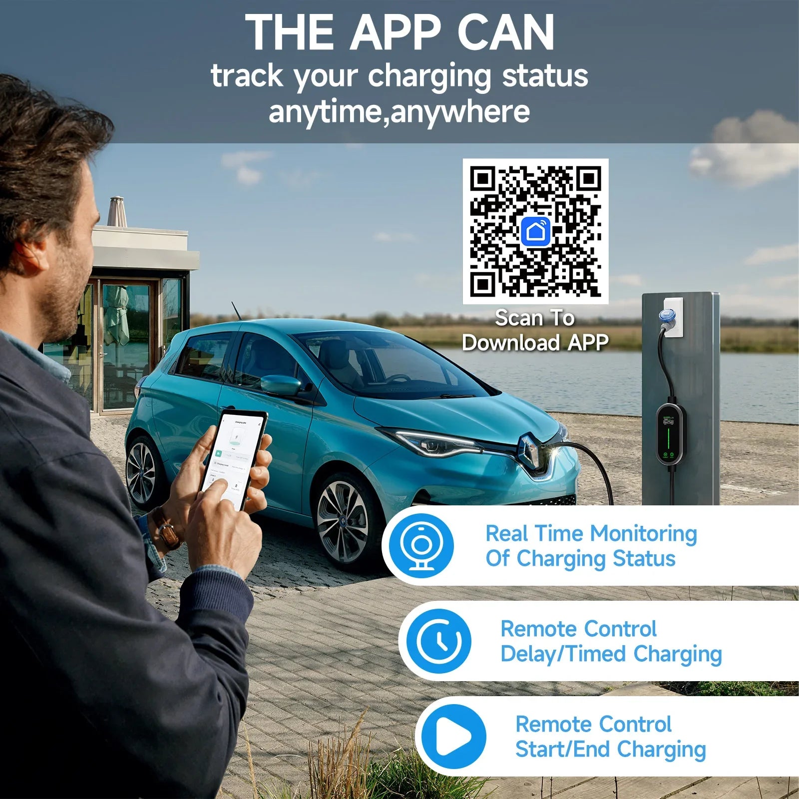 Cargador portátil AFEEV 7.2KW 32A – Tipo 2/Tipo 1 con control WiFi y Bluetooth