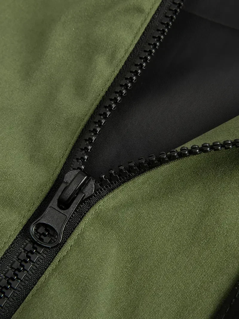 Campera fina acolchada con capucha para hombre – cortaviento casual con bolsillo