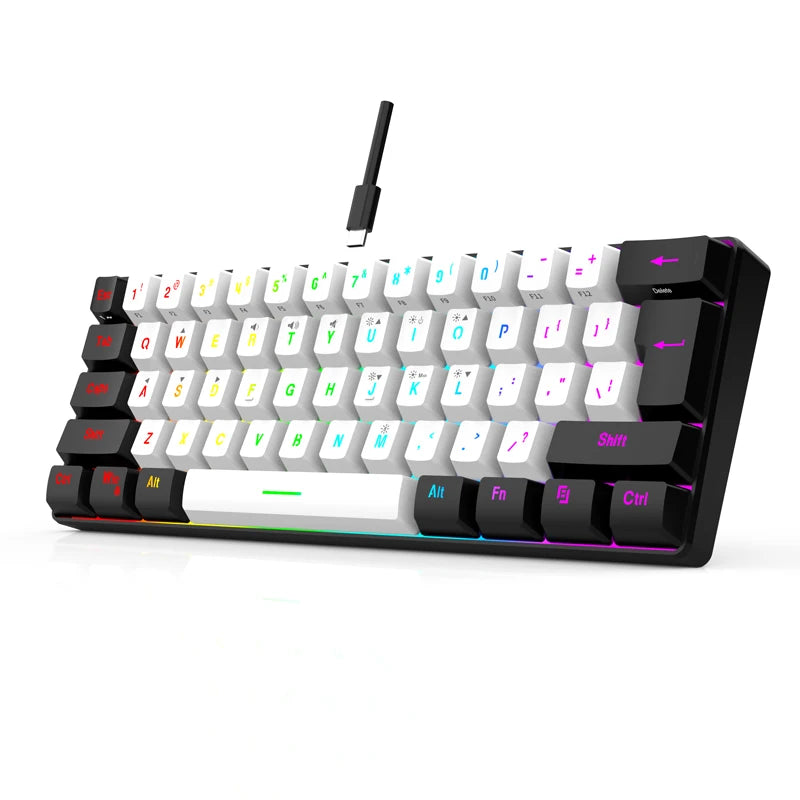 Teclado mecánico compacto 60% – 61 teclas, switches rojos y retroiluminación RGB