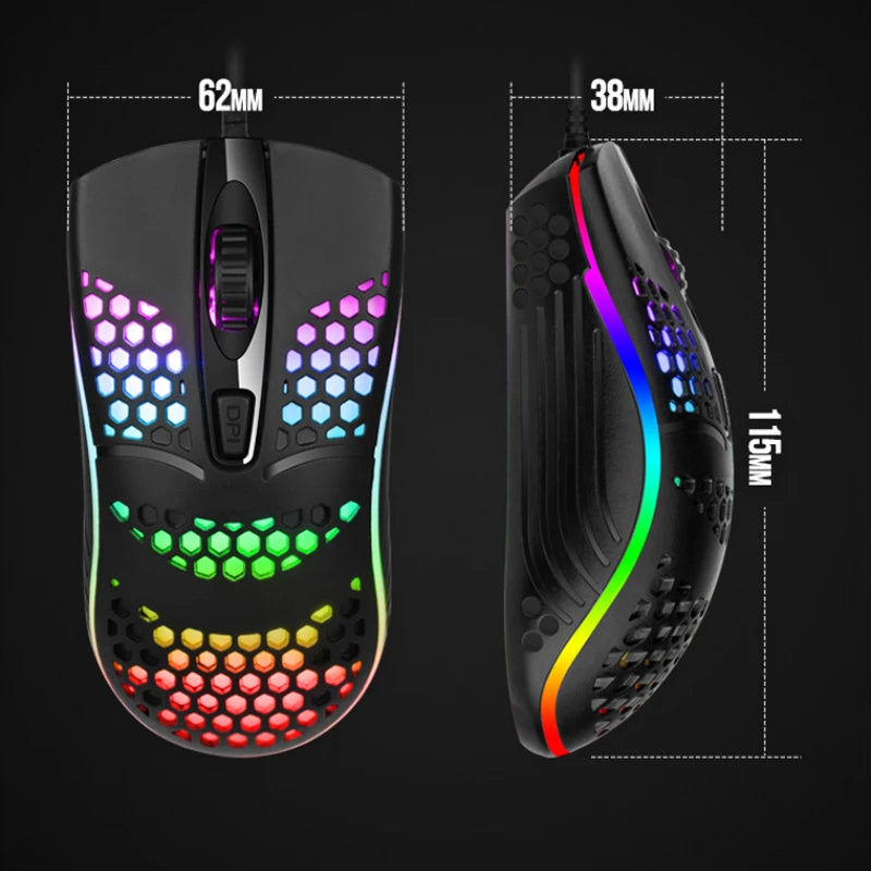 Mouse gaming con cable – 7 botones, LED respirable y sensor óptico USB