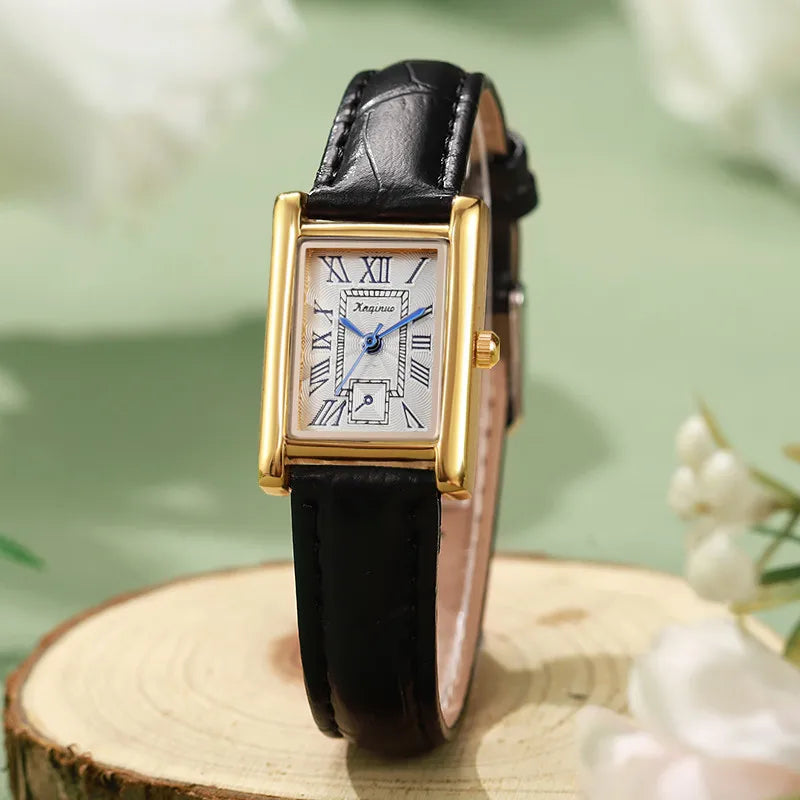 Reloj de cuarzo mujer – esfera rectangular con números romanos, regalo para estudiantes