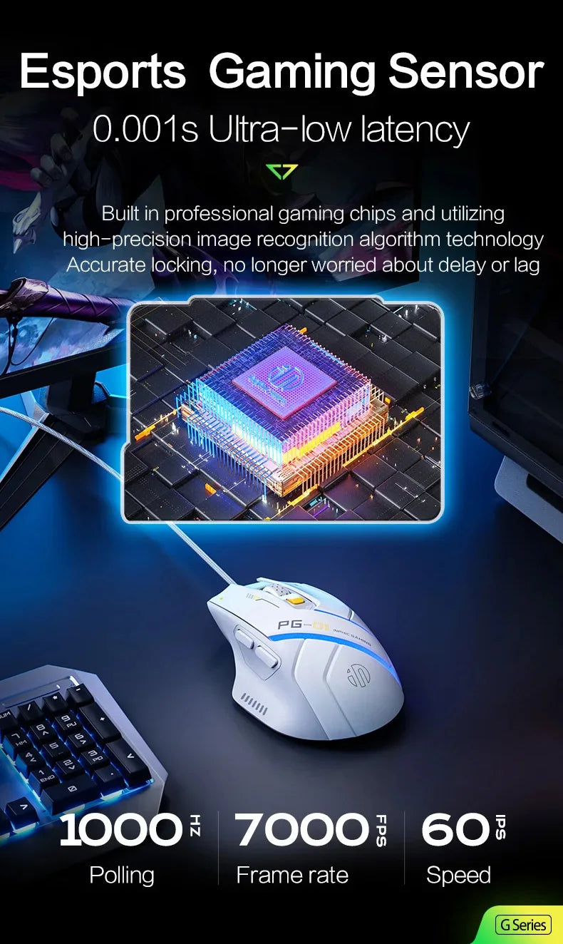 Mouse gaming Inphic PG1 con cable – iluminación RGB y diseño ergonómico